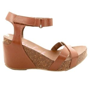 Blowfish Brown Faux Leather Cork Wedge Sandals Size 9